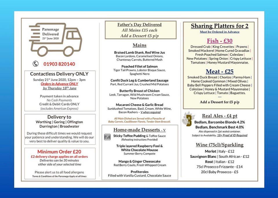 Menu at The Parsonage restaurant, Worthing