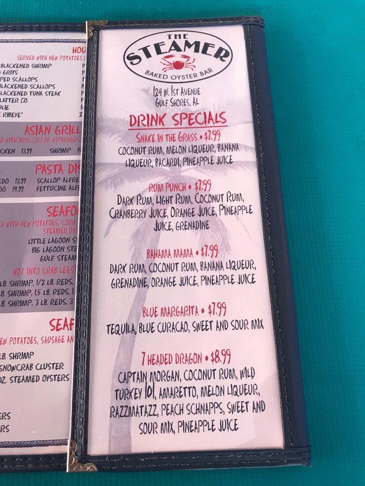 Menu at The Steamer Baked Oyster Bar, Gulf Shores