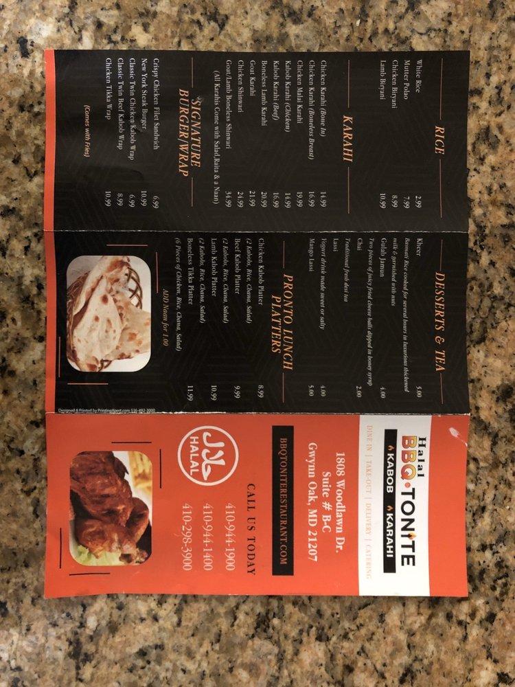 Menu at BBQ TONITE, Catonsville