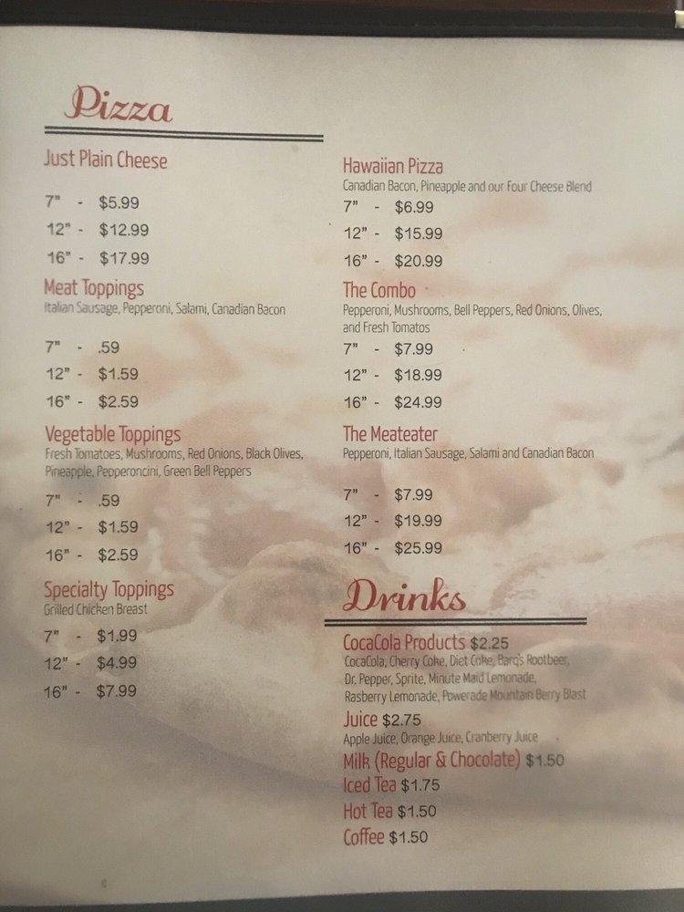 Menu at Evah's pizzeria, Ely