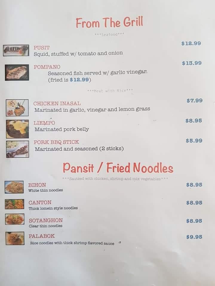 Menu at Kabayan Grill Filipino Restaurant, Kissimmee