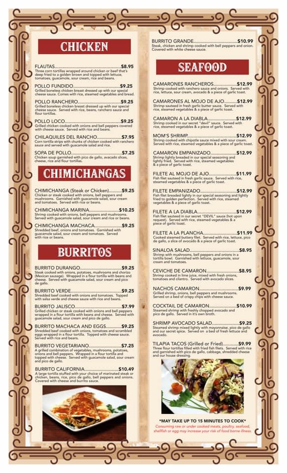 Menu at El Molino Mexican Restaurant, Warrior