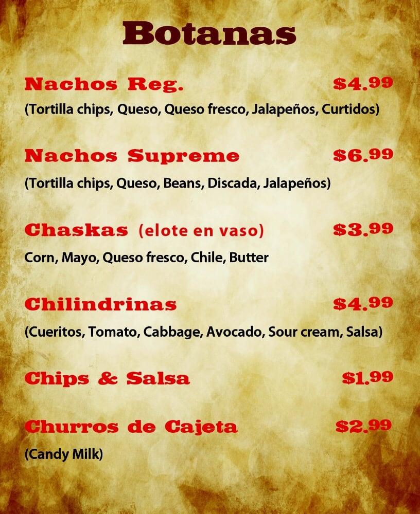 Menu at Hugo's Taquizas restaurant, Oklahoma City, Crossroad Blvd Ste 1122