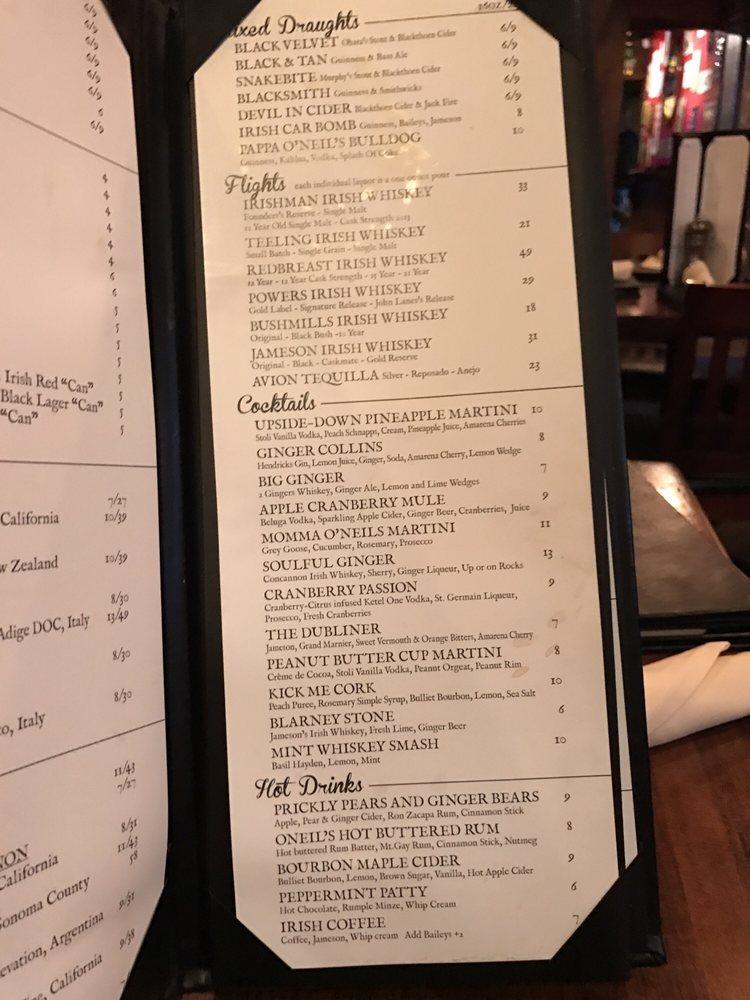 Menu at O'Neil's Tavern & Grill restaurant, Steamboat Springs