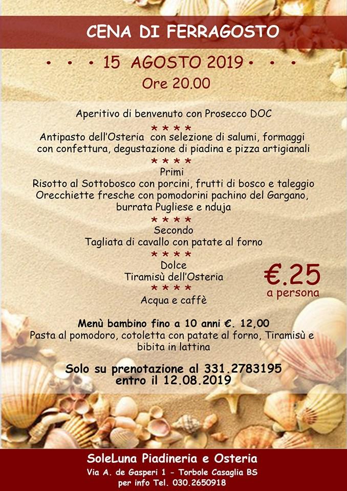 Menu at Osteria SoleLuna restaurant, Torbole Casaglia