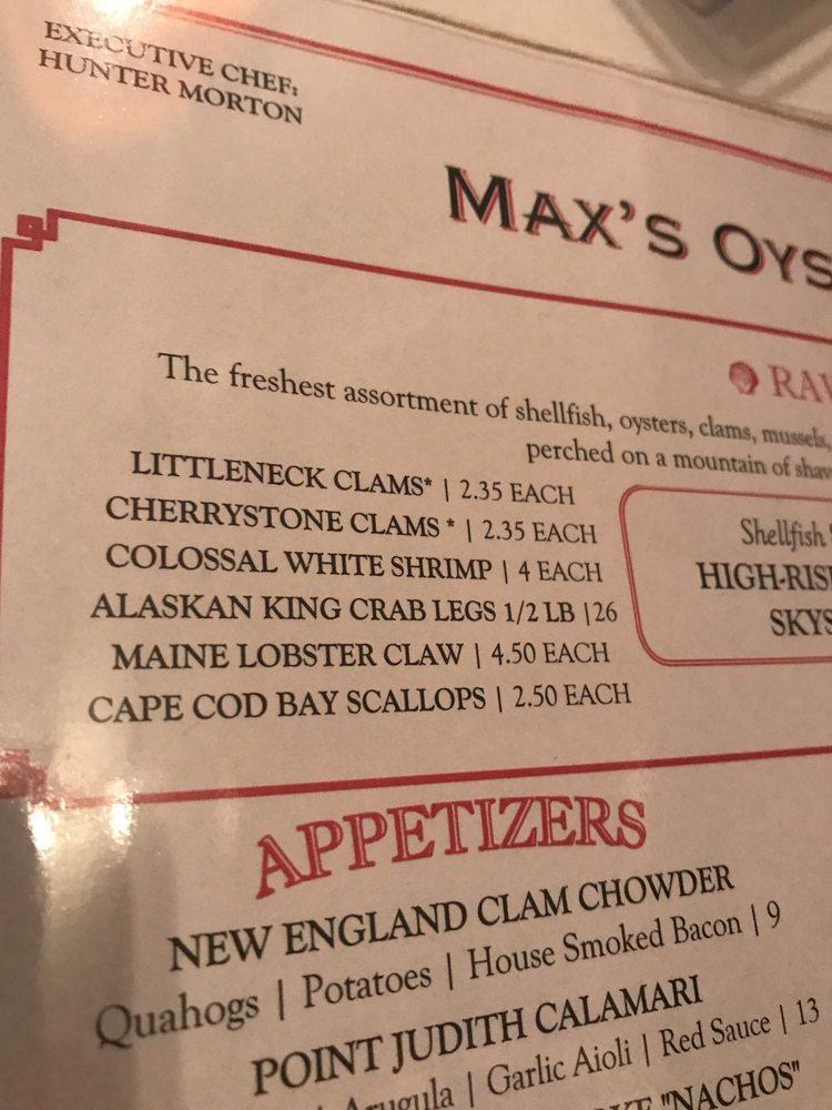 Menu at Max's Oyster Bar, West Hartford