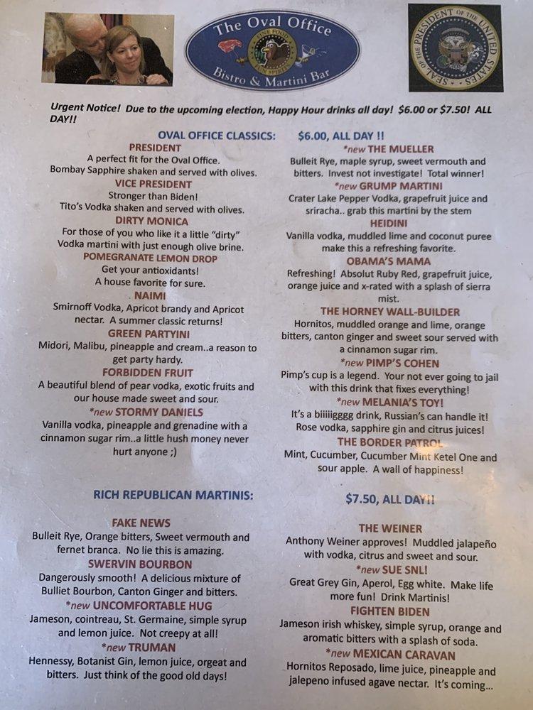 Menu at Oval Office pub & bar, Post Falls