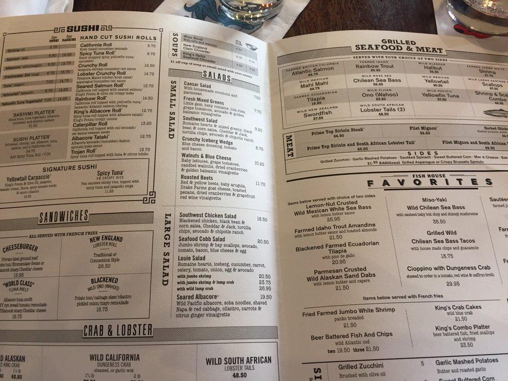 Menu at King's Fish House restaurant, Long Beach