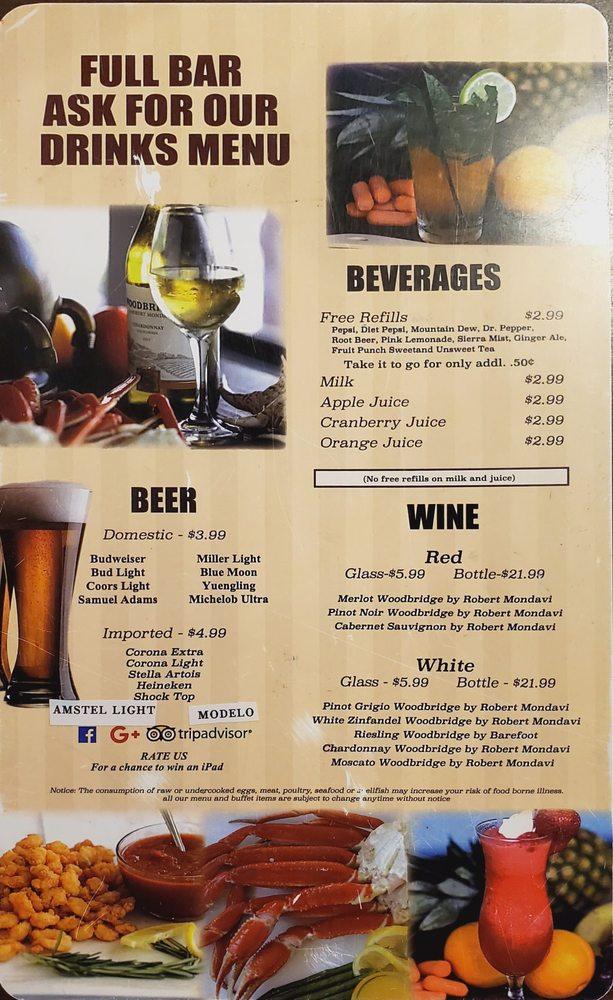 Menu at Captain Benjamin's Calabash Seafood Buffet restaurant, Myrtle