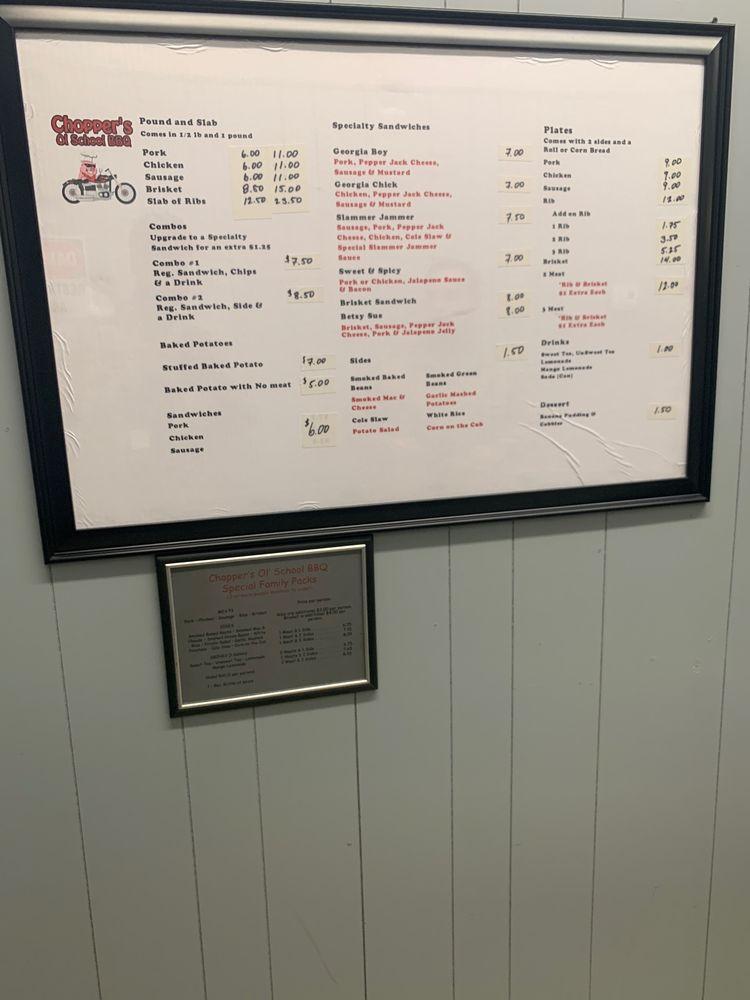 Menu at Chopper's Ol' School BBQ, Daleville
