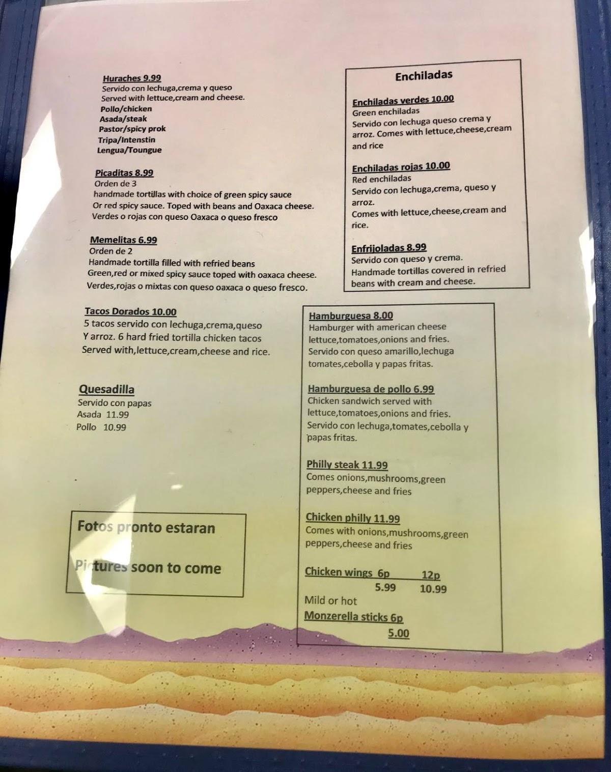 Carta del restaurante La Promesa Taqueria Y Pupuseria, North Myrtle Beach