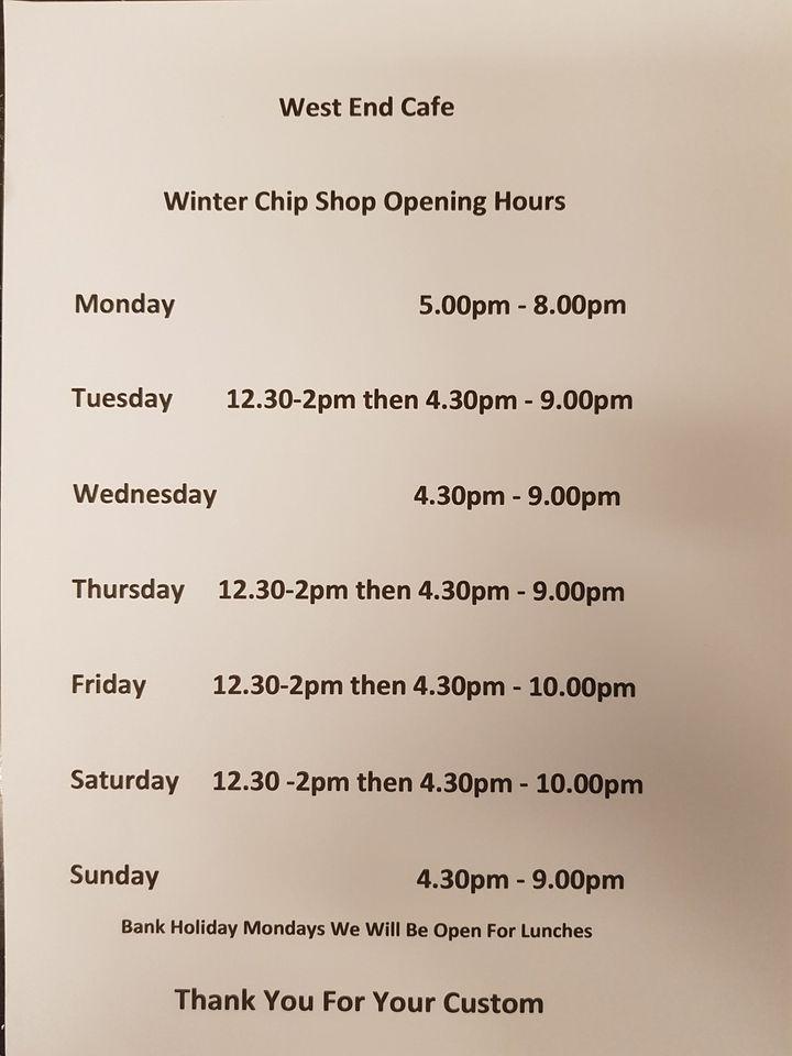 Menu at West End Cafe Bute, Rothesay