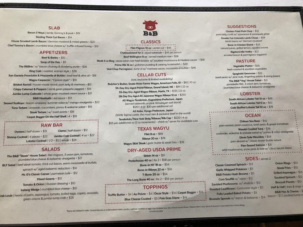 Menu At B&B Butchers & Restaurant, Houston