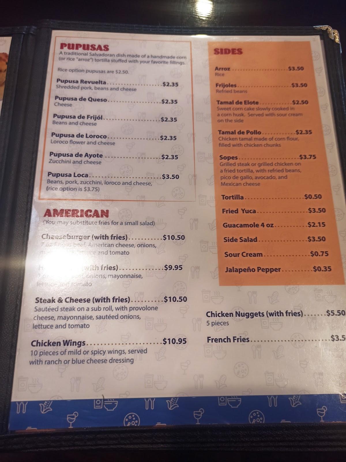 Menu at Pupusas Express restaurant, Manassas