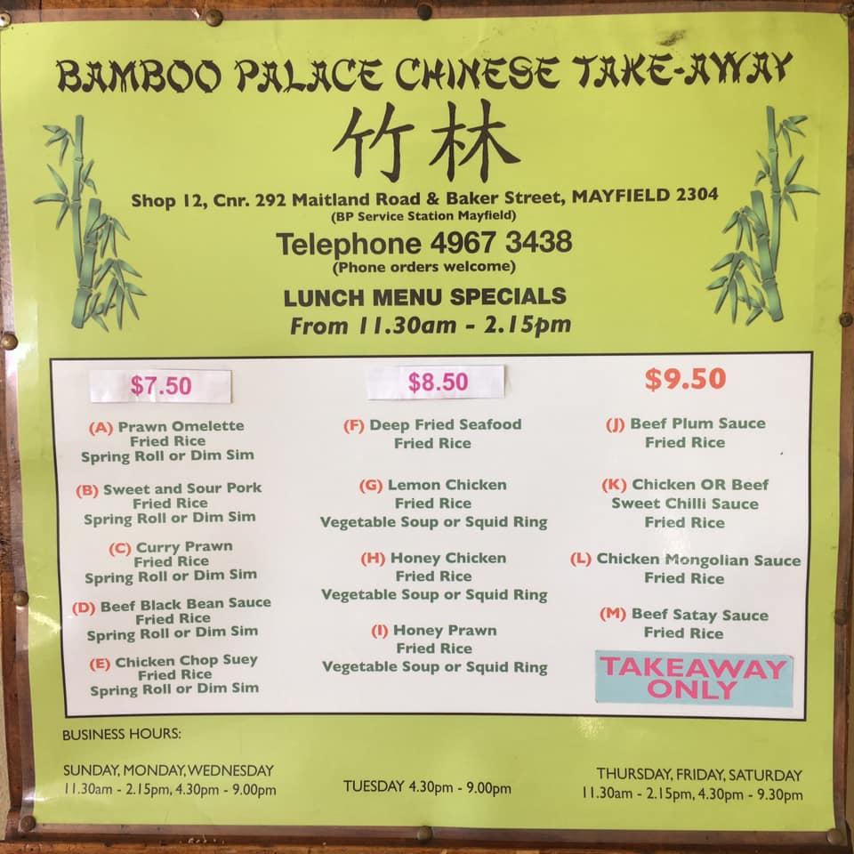 Menu at Bamboo Palace Restaurant, Mayfield