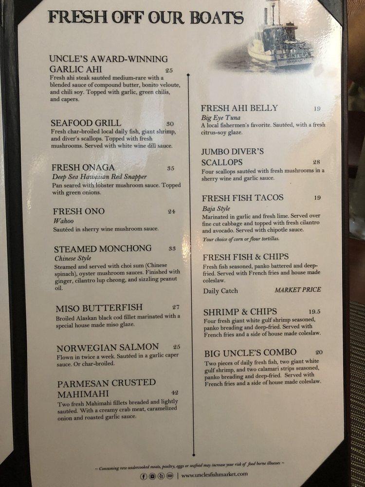 Menu at *PIER 38 LOCATION CLOSED PERMANENTLY* Uncle's Fish Market