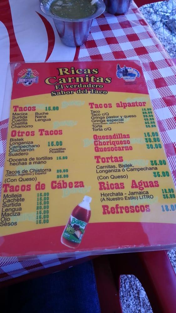 Carta de El Verdadero Sabor del Taco Cancún