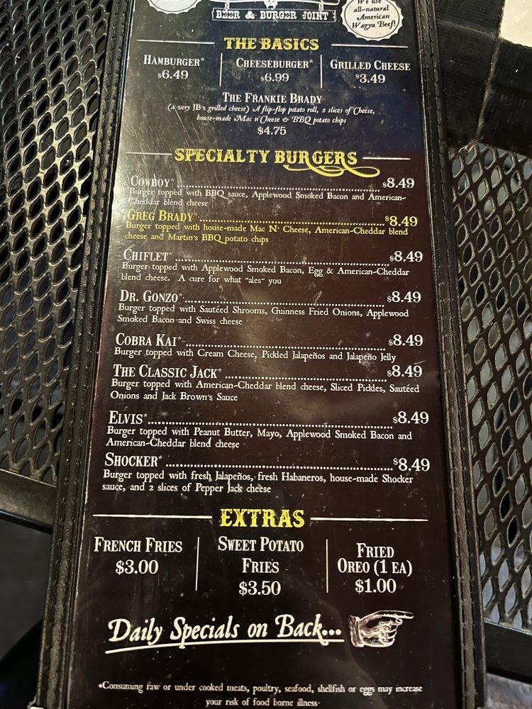 Menu at Jack Brown's Beer & Burger Joint Harrisonburg restaurant
