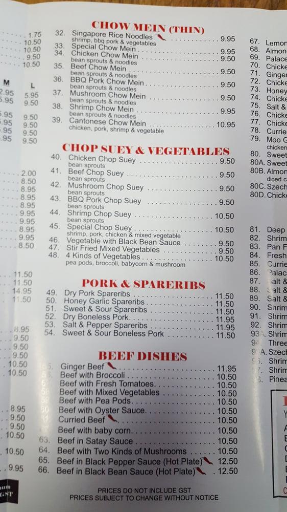 Menu at John Wong's Chinese Restaurant, Calgary