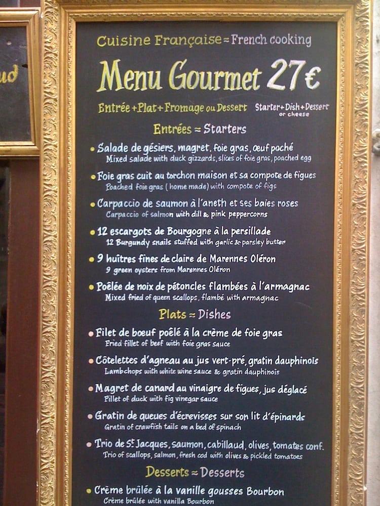 Menu at Le Mouffetard restaurant, Paris, 116 Rue Mouffetard