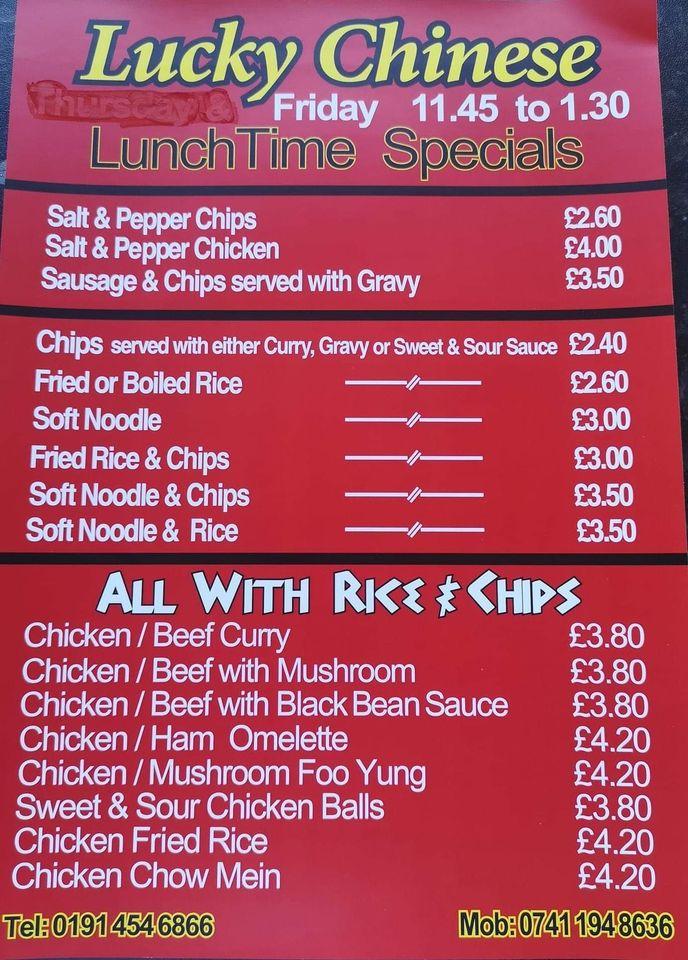 Menu at Lucky Chinese Takeaway restaurant, South Shields