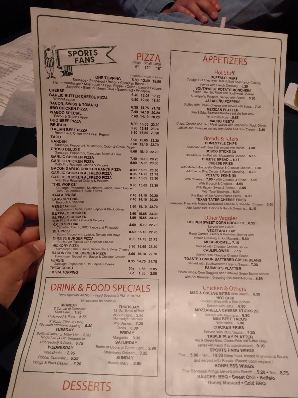 Menu at Sports Fans Pizza pub & bar, Bettendorf