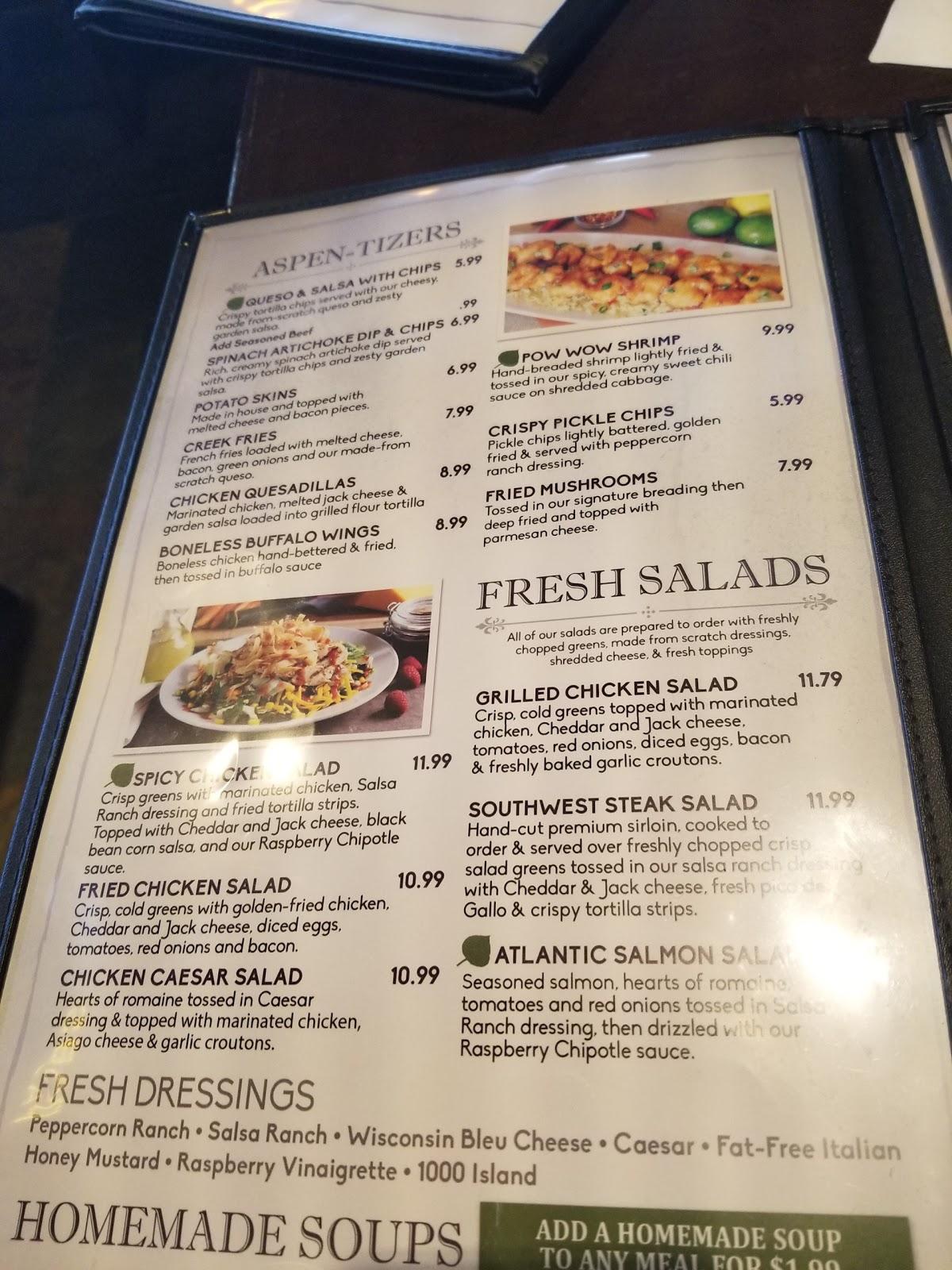 Menu at Aspen Creek Grill steakhouse, Irving