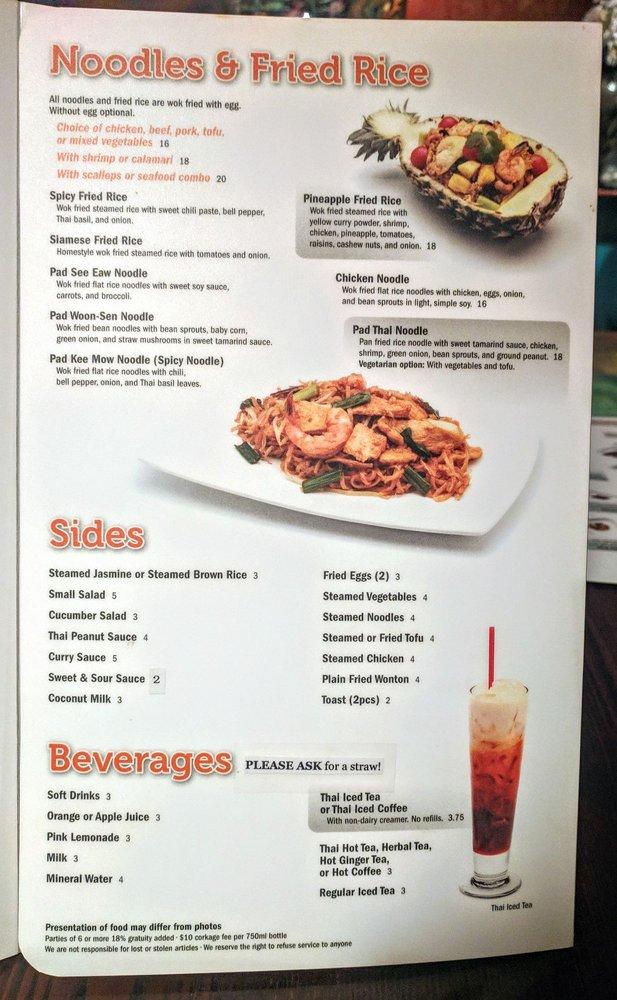 Menu at Basil Thai Restaurant, Paso Robles