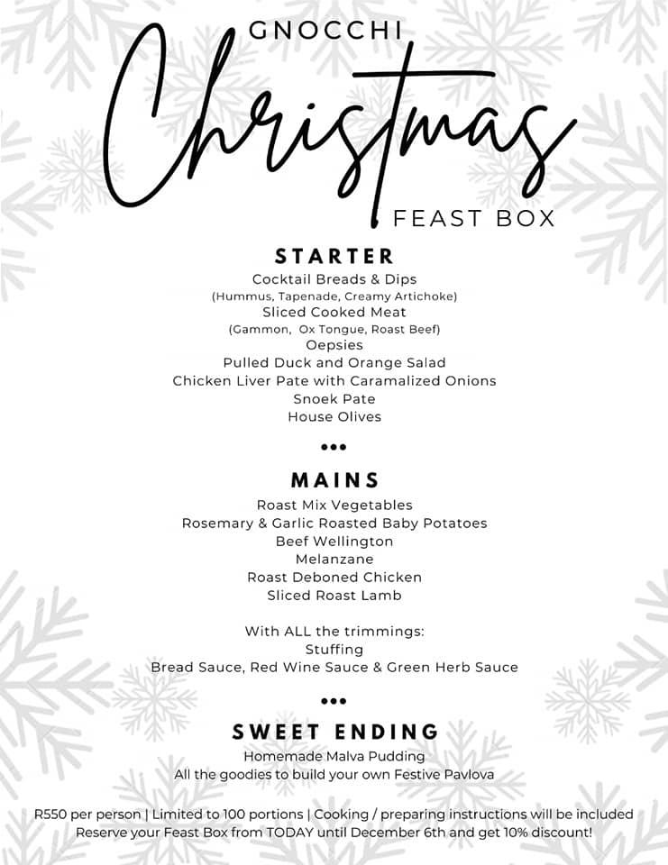 Menu at Gnocchi restaurant, Betty's Bay