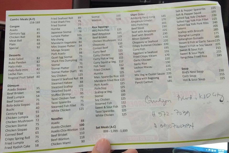Menu at Mandarin Tea Garden restaurant, Kidapawan City