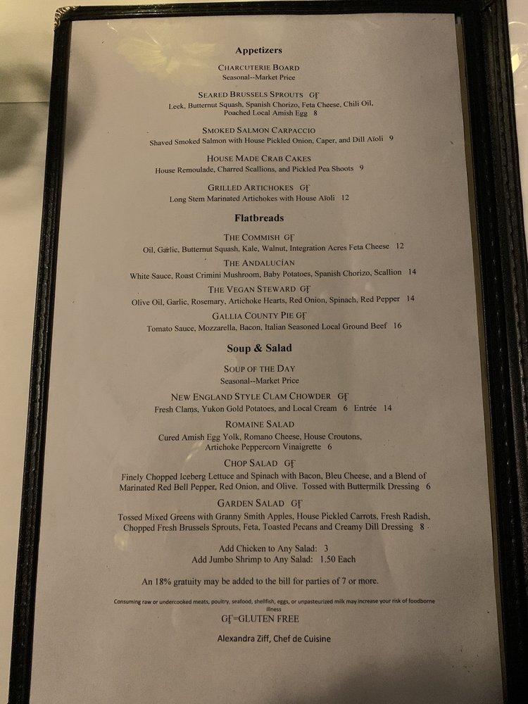 Menu at Zoe restaurant, Athens, 24 1/2 E State St