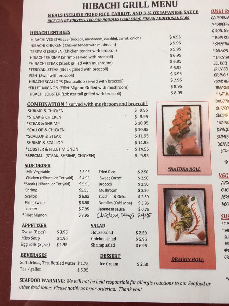 Menu at Hibachi Grill restaurant, Sumter, 1003 Broad St