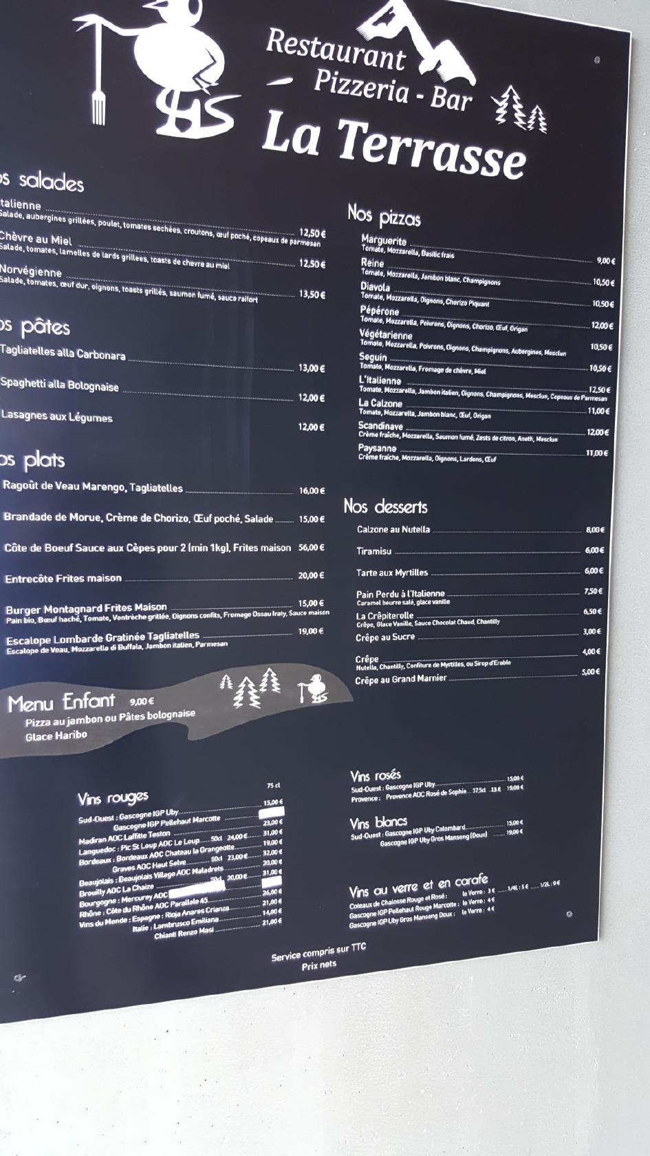 Menu at Bar, Brasserie, Pizzeria, La Terrasse à Peyresourde, Germ ...