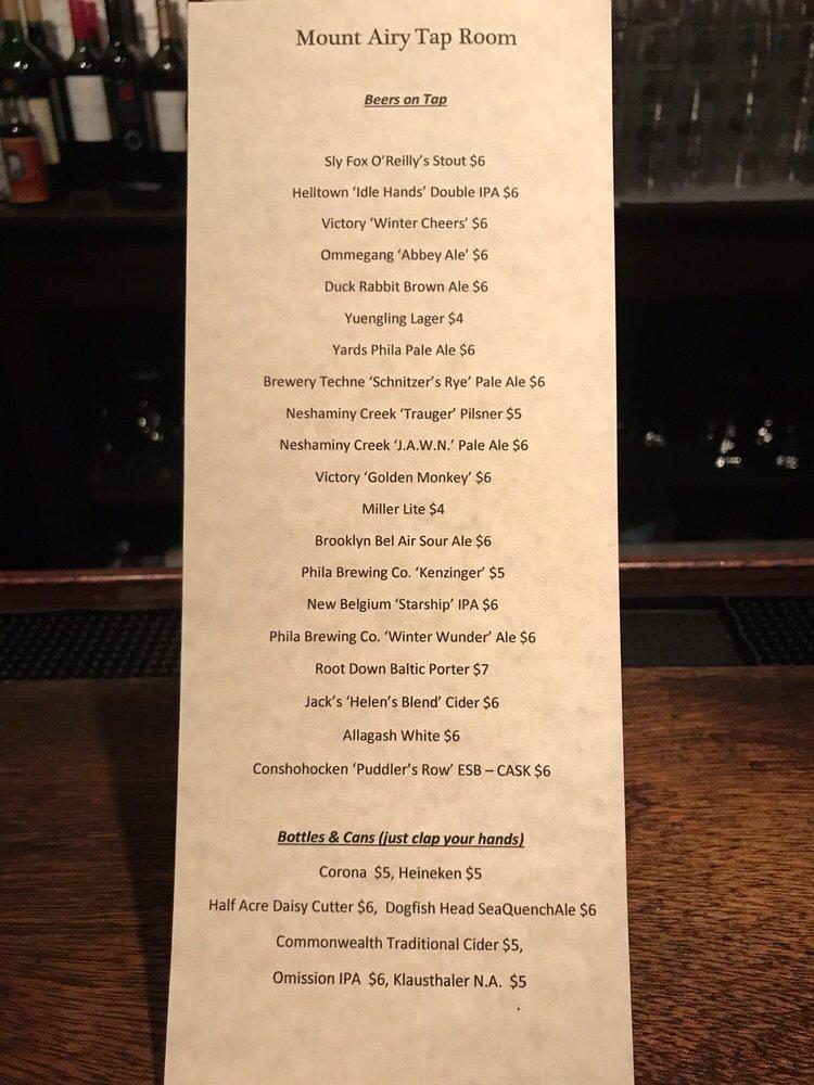 Menu at Mount Airy Tap Room pub & bar, Philadelphia