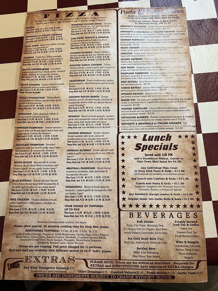 Menu at Olde Town Pizzeria & Pasta Co., Brandon