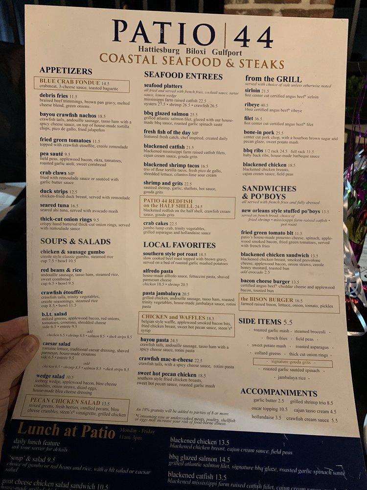 Menu at Patio 44 Biloxi pub & bar, Biloxi
