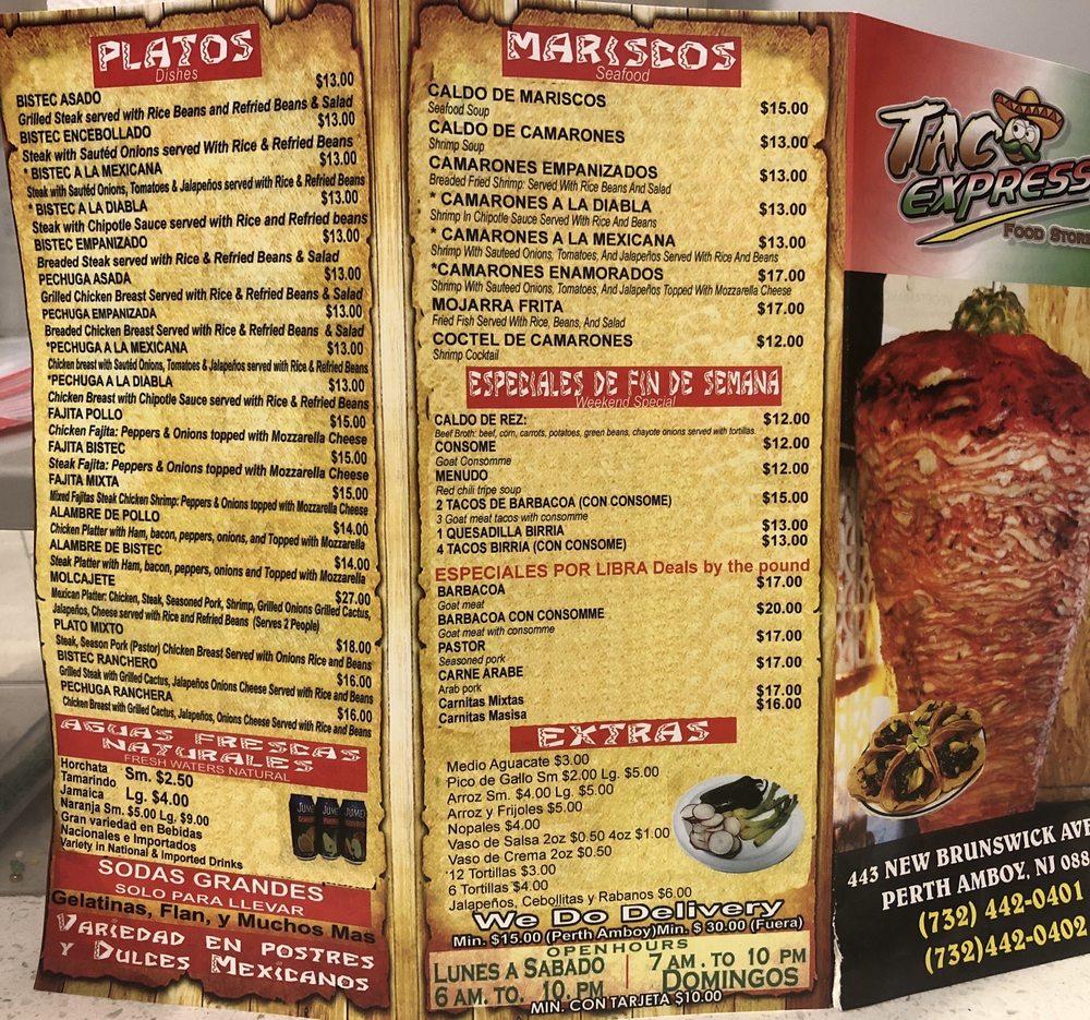 Carta del restaurante Taco Express Food Store, Perth Amboy