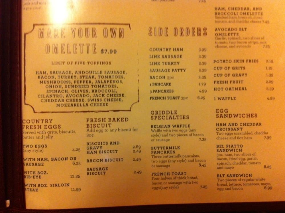 Menu at Bel Piatto restaurant, Kosciusko, Veterans Memorial Dr