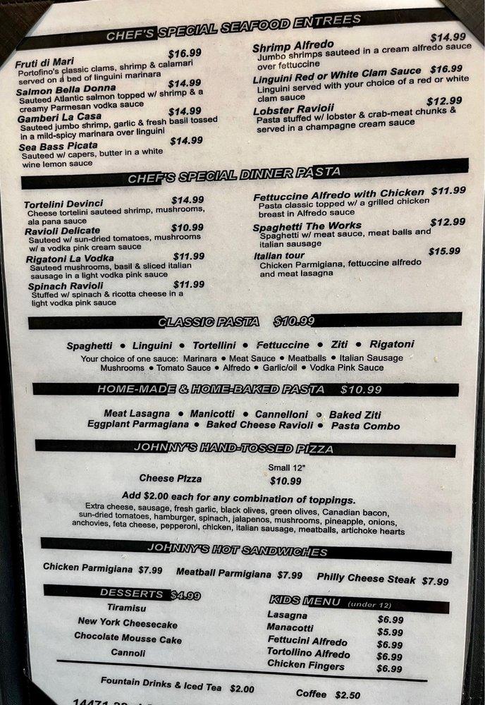 Menu at Johnny's Italian restaurant, Choctaw