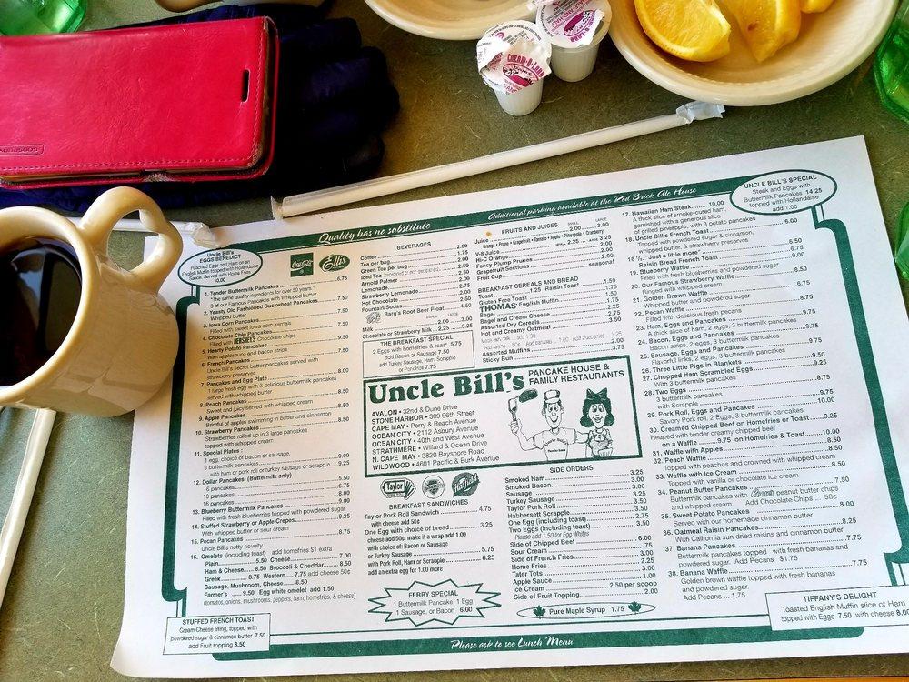 Menu at Uncle Bill's Pancake House North Cape May restaurant, North ...