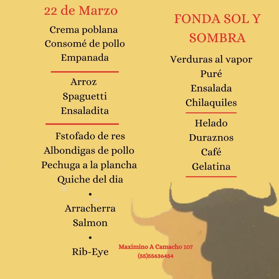 Menu at Fonda Sol y Sombra cafeteria, Mexico City