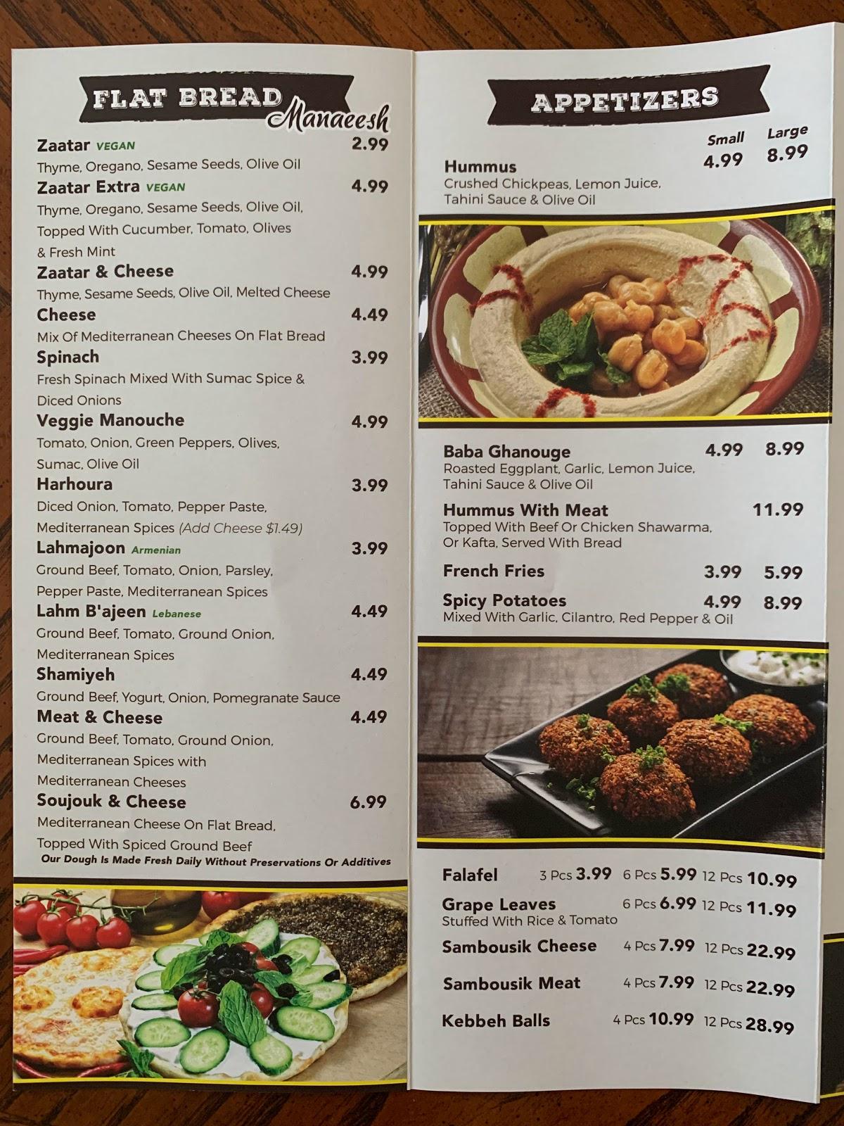 Menu at Pita House restaurant, Los Angeles