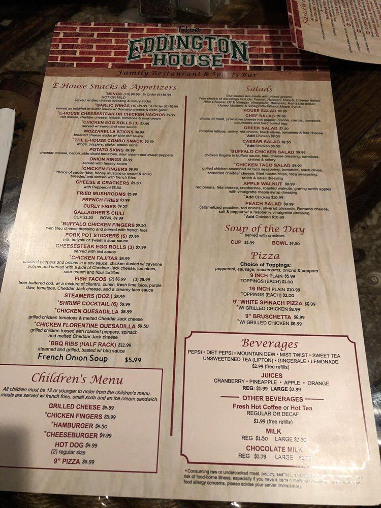 Menu at Eddington House restaurant, Bensalem, Hulmeville Rd