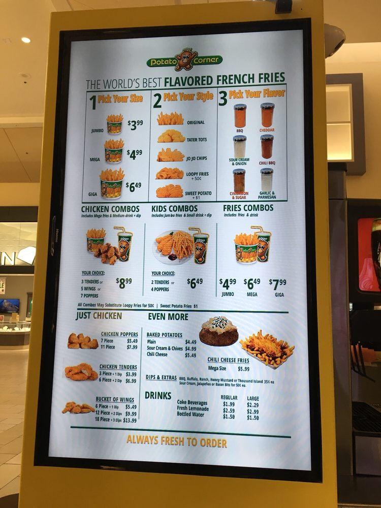Menu at Potato Corner fast food, Bakersfield