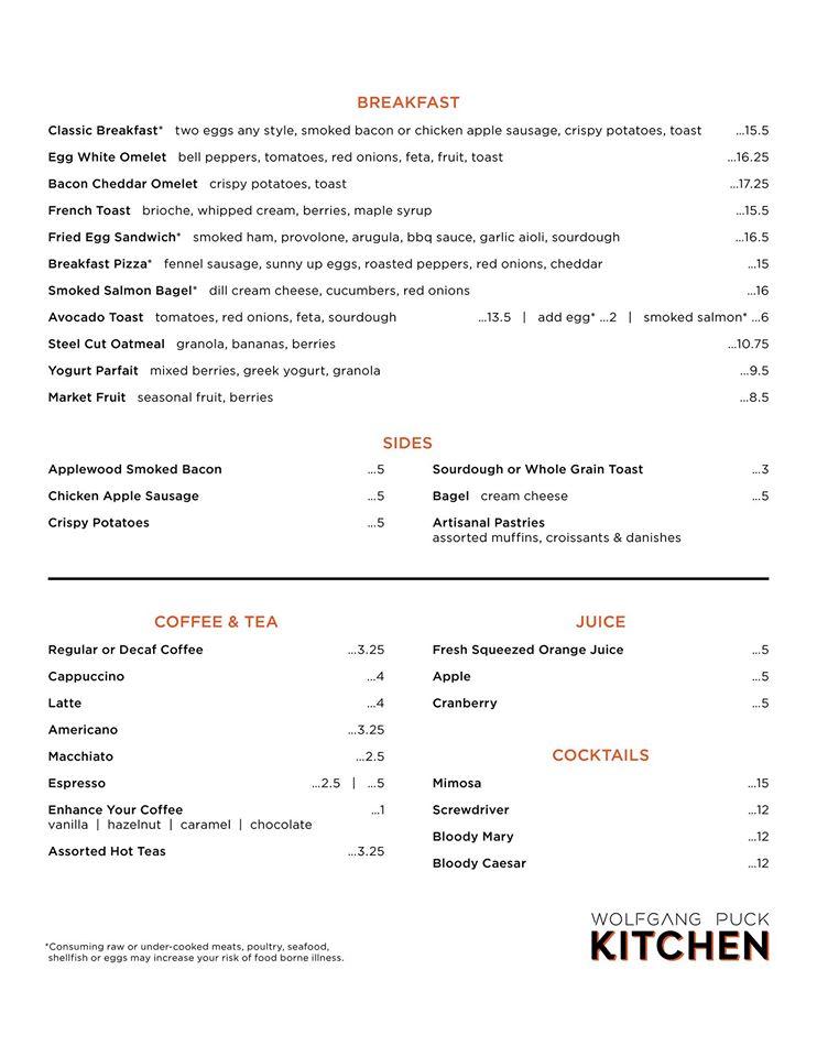 Menu at Wolfgang Puck Kitchen + Bar, Calgary, Airport Rd NE