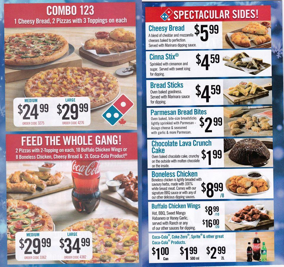 Menu at Domino's Pizza pizzeria, Wainwright