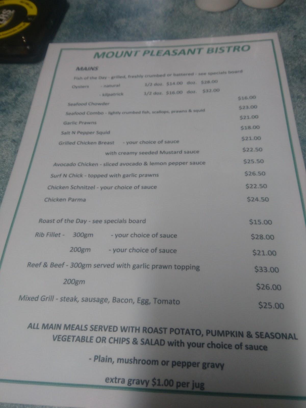 Menu at Mount Pleasant Hotel pub & bar, Gympie