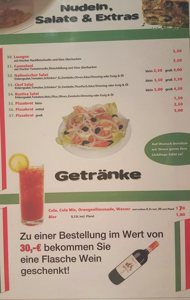 Speisekarte von Pizzeria All'angolo, Mainz