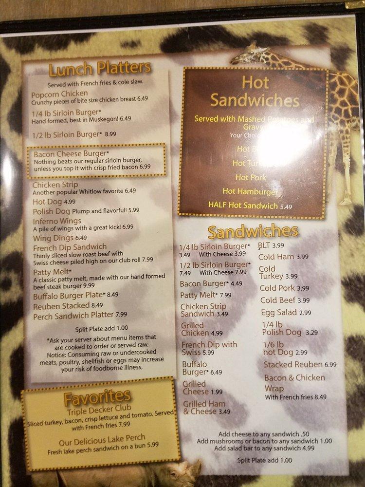 Menu at Whitlow's Forerunner restaurant, Muskegon