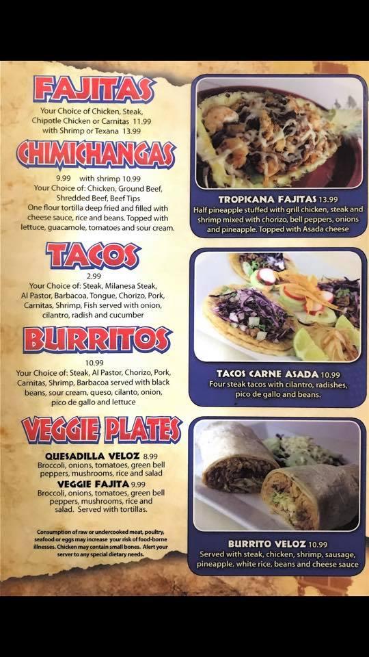 Menu at El Taco Veloz Authentic Mexican flavor restaurant, Cincinnati